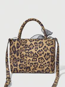 ROMWE J-Fashion Women Leopard Print Tote Bag, Casual & Chic Daily Handbag