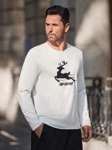Manfinity Homme Men's Simple & Fashionable Casual Long Sleeve T-Shirt, Everyday Wear
