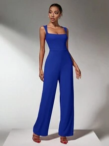 SHEIN SXY Fall Women Clothes;Office Wear Women;New Year Eve Dress;New Years Women Outfit;One Piece Clothing Women's Red Christmas Jumpsuit - Royal Blue - View 3
