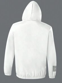 Manfinity Homme Plus Size Men's Front Zip Long Sleeve Letter Print Simple Casual Hooded Jacket