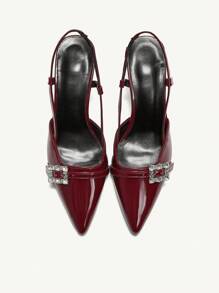 CUCCOO CHICEST Women's Retro Embroidery Pointed Toe High Heels Slingback Shoes Spring Shoes Spring Break Easter Prom Heels - Burgundy - View 1