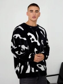Manfinity Unisex Unisex Fluffy Round Neck Long Sleeve Sweater, Suitable For Autumn/Winter