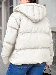 RueChic Plus Size Solid Long Sleeves Zip Up Hooded Padded Coat - White - View 2