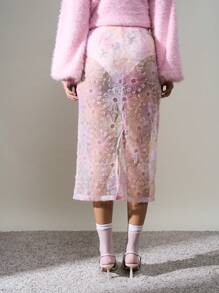 AiiRZ Sheer Floral Sequins Embellished Pencil Skirt With Knicker - Multicolor - View 2