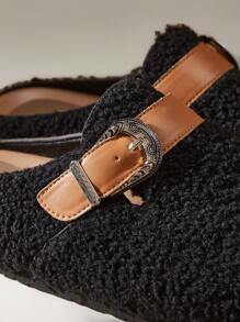 Solecia Sepatu Loafer Wanita Sederhana Kasual Model Datar untuk Suasana Liburan Natal dan Tahun Baru, Musim Gugur dan Musim Dingin - Hitam - View 3