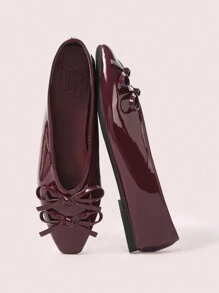 CUCCOO DOLLMOD WOMEN FLAT SMALL SQUARE TOE BOWKNOT DECOR MIRROR BURGUNDY VINTAGE STYLE MARY JANE SHOES Valentines - Burgundy - View 9