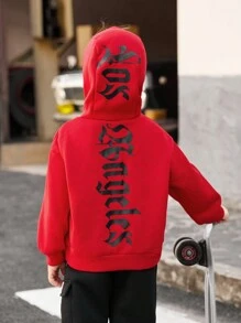 SHEIN 1 peça moletom com capuz de manga comprida grande com letras góticas casuais para meninos, adequado para passeios, passeios, reuniões diárias, temporada outono/inverno