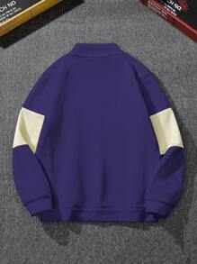 Aesthetic Post--Men's Solid Color Splicing Front Zipper Letter Print Long Sleeve Casual Hoodie