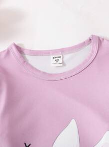 SHEIN Young Girl' Cute Rabbit Graphic Ruffled Sleeve Nightgown, Sleepwear - Pink - View 4