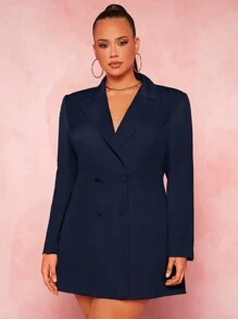 SHEIN SXY 大码优雅派对纯色双排扣西装外套