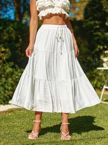 SHEIN VCAY Falda Sólida De Color Con Corbata En La Cintura Para Vacaciones