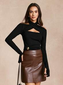 Calvaya Jersey de punto con cuello de halter ajustado para mujer