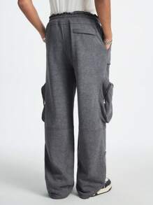Manfinity NXTstreet Men's Straight Loose Knit Drawstring Pants - Dark Grey - View 4