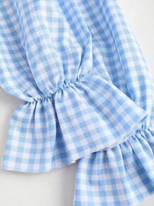 Sweetra Retro Blue Plaid Patchwork PU Long Sleeve Regular Fit Dress For Women, Spring & Autumn - Multicolor - View 4