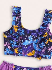SHEIN New Fashion Young Girl Butterfly Print Ruffled Trim Bikini