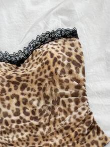 Soleia Conjunto de top tubo de punto con estampado de leopardo y shorts mini con volantes en múltiples capas para mujer, para vacaciones y fiestas - Multicolor - Ver 3