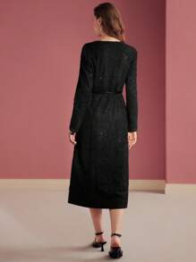MOTF PREMIUM BUTTON FRONT THIGH SLIT MIDI DRESS, WOMEN OUTFIT - Black - View 7