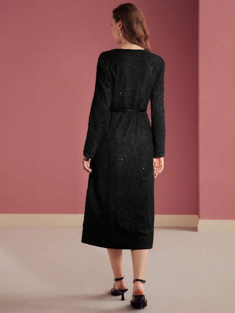 Vestido midi con abertura en el muslo y botones delanteros, conjunto de ropa para mujer