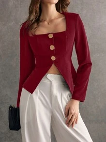 Poéselle Women's Elegant Solid Color Split Jacket, Autumn