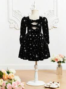 SHEIN Essnce Plus-Size Women's Elegant Formal Party Dress,Black Autumn Evening Birthday Bow Backless Red Mom And Me Holiday Christmas New Year Eve Long Sleeve - Black - View 2