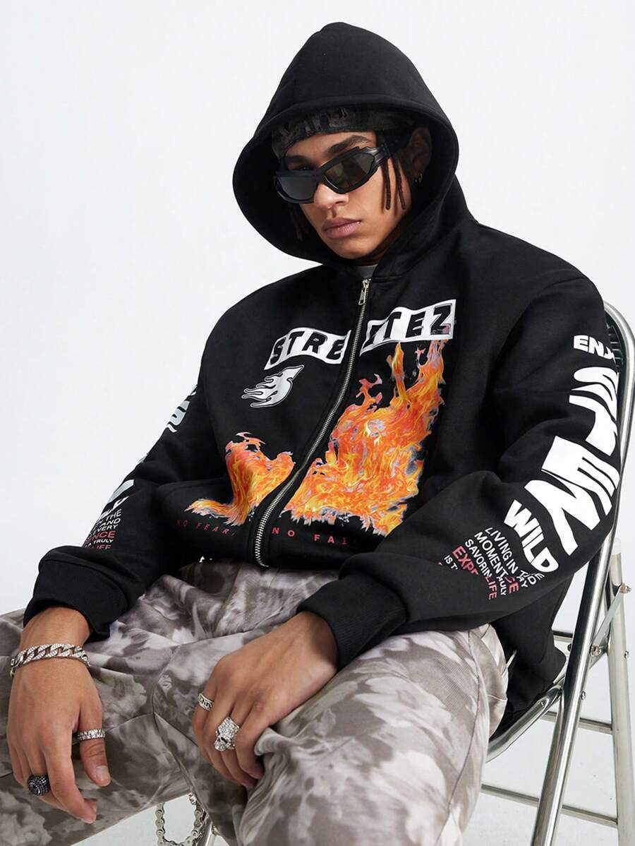 Manfinity NXTstreet Men's Black Autumn Oversized Streetwear Thermal ...