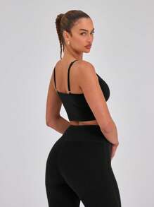 Musera Sport Slinky Spaghetti Strap Active-Wear Crop Cami Top Only ,Padel, Tennis, Pickleball Gym Fitness Fall Winter - Black - View 2