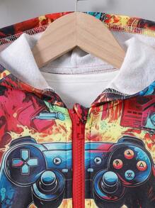 Chaqueta con capucha casual y holgada para bebés niños con estampado de graffiti, forro térmico, adecuada para bebés de 6 meses a 3 años, ropa de exterior para invierno