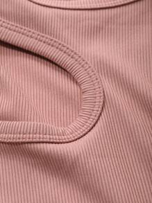 DAZY 女士休闲纯色镂空修身短款 T 恤 - 粉色 - 查看 8