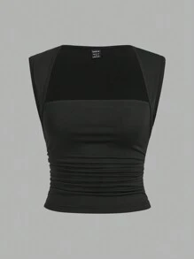 SHEIN EZwear Two-Piece Set Black And Grey Women's Knitted Basic Camisole