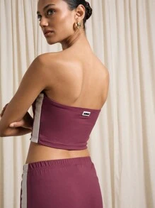 AiiRZ Bandeau Side Stripe Crop Top And Maxi Skirt Set - Burgundy - View 4