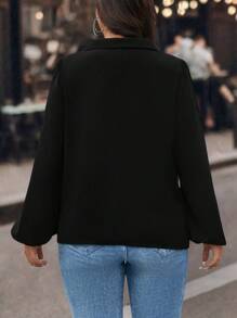 SHEIN LUNE 女士时尚优雅荷叶边领长袖衬衫 - 黑色 - 查看 2