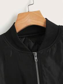 SHEIN CURVE+ Plus Size Zip Up Quilted Lined Baseball Collar Padded Coat, For Winter