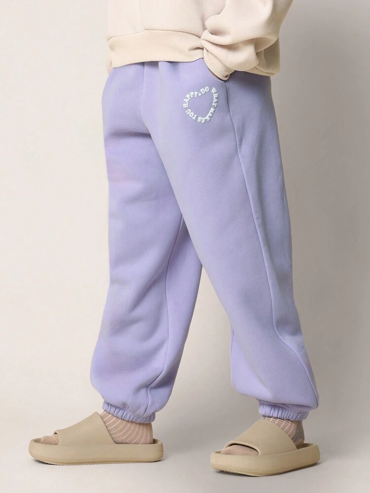 Cropped Hoodie And Jogger Sweatpants With Happy Face Print