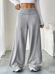SHEIN Unity Damen vielseitige, locker sitzende, weite Lässig-Hosen mit niedriger Taille, amerikanischer Stil, Jogginghose, lang - Grau - Übersicht 6