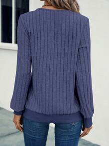 SHEIN LUNE Women's Solid V-Neck Long Sleeve Casual Ribbed Long Hoodie