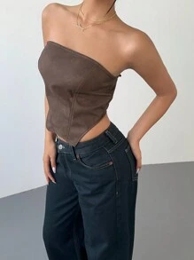Aloruh Top con corpiño estilo corsé de piel desgastada con hombros descubiertos de estilo vintage, tipo pirata, para mujer para otoño e invierno