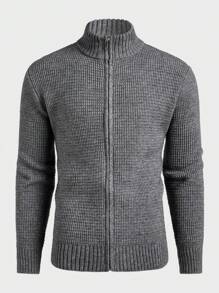 Manfinity VCAY 男士针织修身立领休闲长袖开衫，适合秋冬季 - 灰色 - 查看 5