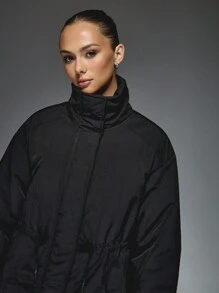 MISSGUIDED Winter Puffer Jacket Outdoor Windproof Insulated Padded High Neck Sporty Athletic Performance Cold Weather Active Lifestyle Everyday Outerwear - Black - View 3