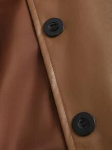 SHEIN Unity Women's Long Sleeve Maxi Fluffy & PU Leather Panel Trench Coat, Autumn/Winter - Mocha Brown - View 5