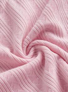 ROMWE Kawaii Camiseta de dama de 2 en 1 con cuello de volantes, ajustada, con borde de encaje acanalado y diseño tierno y dulce - Rosa - Ver 4