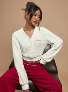 COSMINA Cárdigan de mujer de lana con bordado vintage, color beige, para otoño/invierno