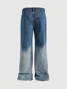 ROMWE MEN Street Life Men's Lace Applique Embroidered Loose Washed Baggy Jeans - Blue - View 5