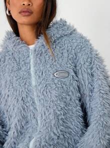 Manfinity VCAY Lion Pattern Loose Fit Hooded Long Sleeve Jacket Outerwear, Baby Blue Going Out Zipper Jacket, Suitable For Autumn/Winter Season, Friends, Husband, Boyfriend Gifts - Baby Blue - View 7