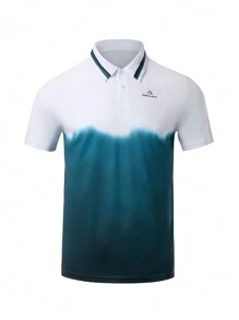 Gym Rark Boyfriend Style Men's Solid Color Spliced Front Button Short Sleeve Printed Minimalist Sports Activewear Top - Green - View 3