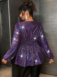 SHEIN Unity Koszula z rękawami typu latarnia i cekinami w modnych cekinach w rozmiarze plus size