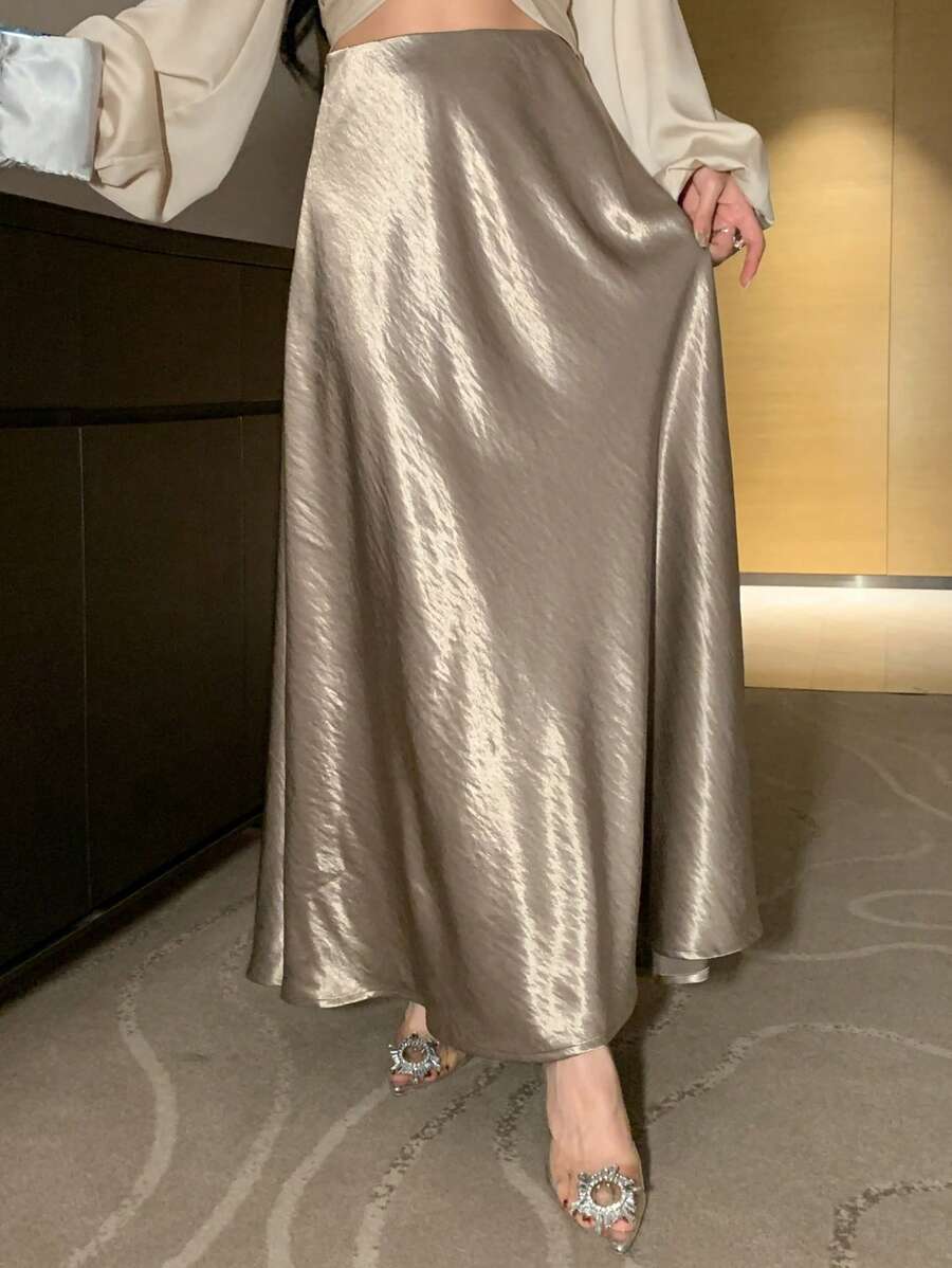 DAZY Chân váy nữ chất liệu kim loại, thích hợp cho mùa xuân/hè, ngày lễ tình nhân, Tết Nguyên đán. - Rượu sâm banh - Xem 1