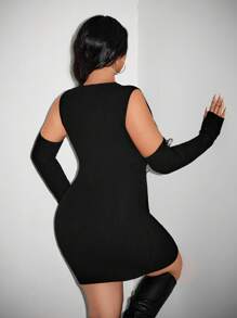 SHEIN ICON Plus Size Zipper Bodycon Short Dress, Sleeveless Bodycon Pencil Dress - Black - View 6