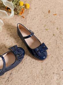 Girls' Daily Wear Bow Decor Flat Shoes - Blue - View 4