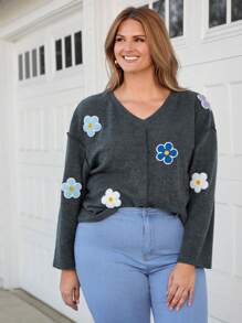 SHEIN LUNE Plus Size Women Casual Floral T-Shirt, Minimalist & Fashionable, For Daily Wear Thanksgiving Plus Size Women New Years