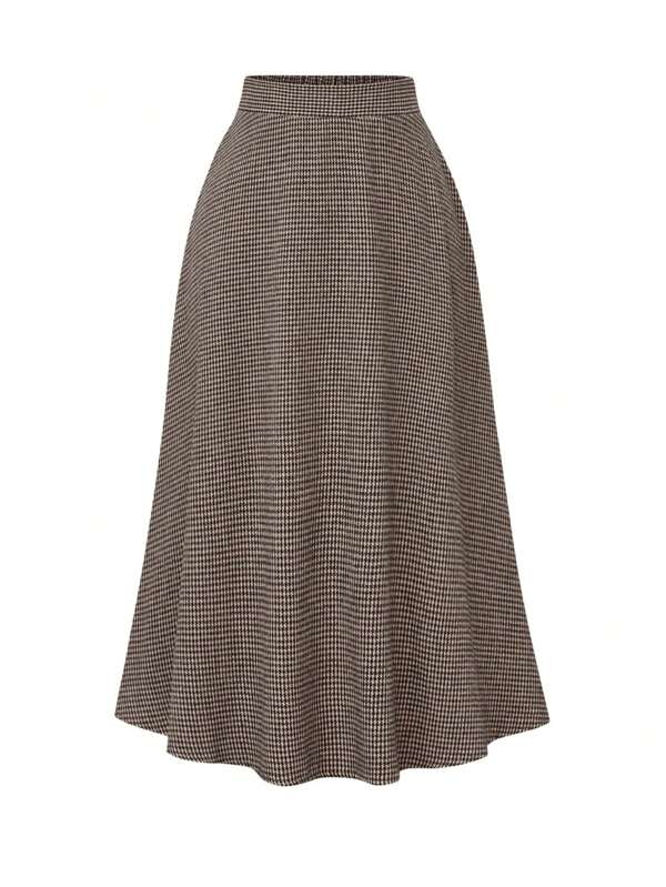 SHEIN Clasi Plus Size Women Plaid Flare Skirt, Autumn/Winter Casual Maxi